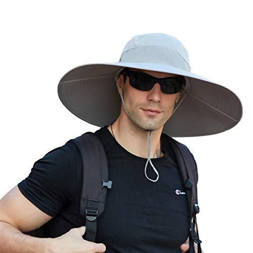 Leotruny Super Wide Brim Bucket Hat UPF50+ Waterproof Sun Hat for Fishing - color: C01-light Grey