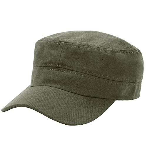 2 Pack Cadet Army Caps Flat Top Military Hats for Men Women - color: Army Green