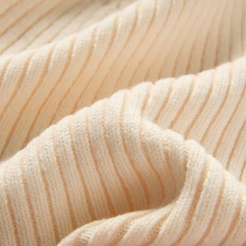 100% Merino Wool Cuff Beanie Hat, Unisex Warm Winter Caps Soft, Breathable & Cozy Stretchy Knitted Cuffed Cap - color: Beige