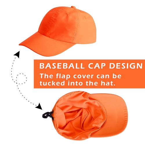 Solaris Mens Sun Hat Neck Flap 2 in 1 Foldable Waterproof UPF 50+ Baseball Cap Fishing Hiking Outdoor - color: #5 Orange
