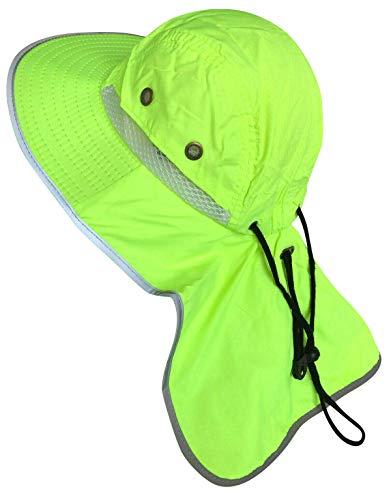 Men High Visibility Sun Hat with Neck Flap Wide Brim Boonie Hat Bucket Cap Packable Adjustable - color: Neon Lime