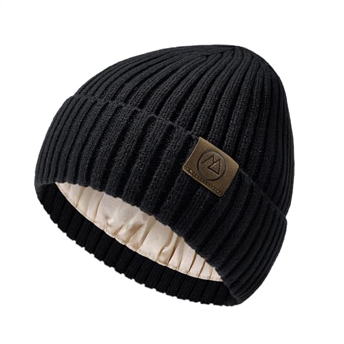 Zando Satin Lined Beanie for Women & Men, Hair Care Skull Cap - color: Black