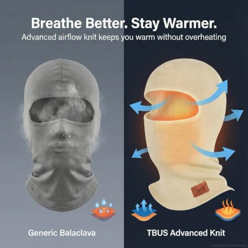 TBUS Men’s Knit Insulated Face Mask Beanie, Thermal Full Face Cover Ski Mask for Cold Weather for Women and Men - color: Beige