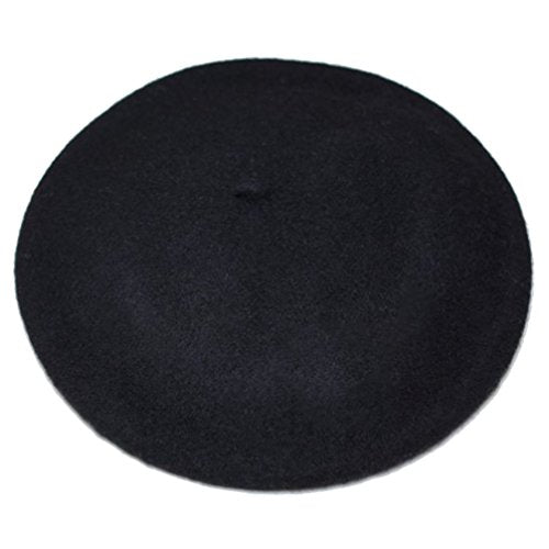 Women French Wool Beret Hats - Solid Color Classic Beanie Winter Cap - color: Black