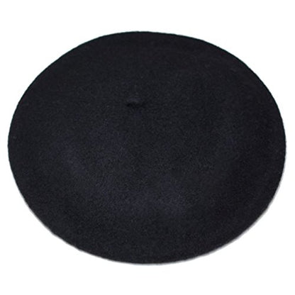 Women French Wool Beret Hats - Solid Color Classic Beanie Winter Cap - color: Black