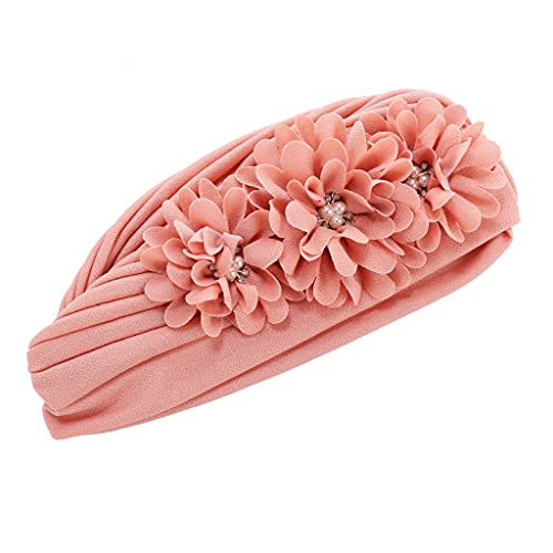 Flower Pre-Tied Turban Beanie, Soft Chemo Cap for Women Cancer Hair Loss - color: Light Pink