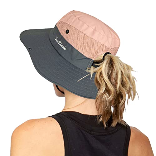 Women's Outdoor-UV-Protection-Foldable-Sun-Hats-Wide-Brim Hat Ponytail-Hole - color: Pink