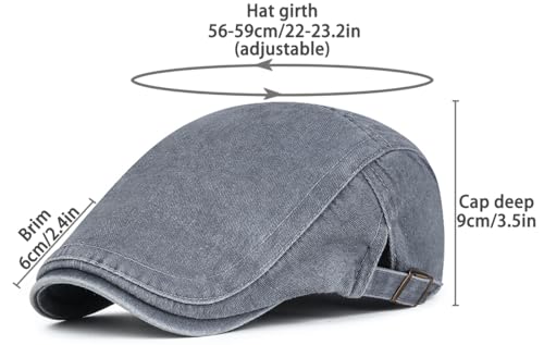 Initlove Mens Newsboy Cap Washed Beret Ivy Hat Flat Hats for Cabbie Driving - color: Grey