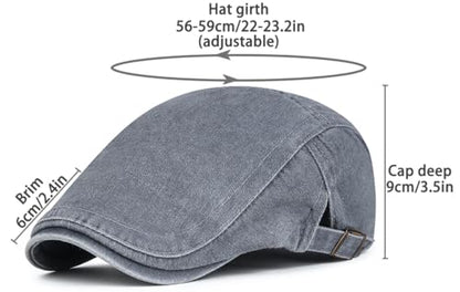 Initlove Mens Newsboy Cap Washed Beret Ivy Hat Flat Hats for Cabbie Driving - color: Grey