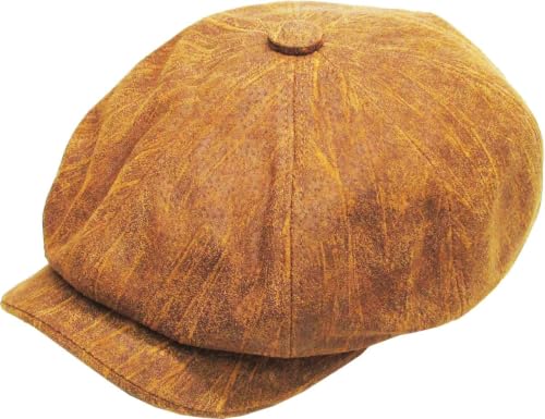 KBETHOS Leather Ascot Made in USA Ivy Collection Classic Newsboy Caps - color: (B) Leather - Light Brown, size: Large-X-Large