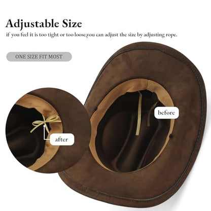 LIDHAY Cowboy Hat for Women Men with Shapeable Wide Brim Western Suede Hat for Cowboys and Cowgirls - color: Coffee