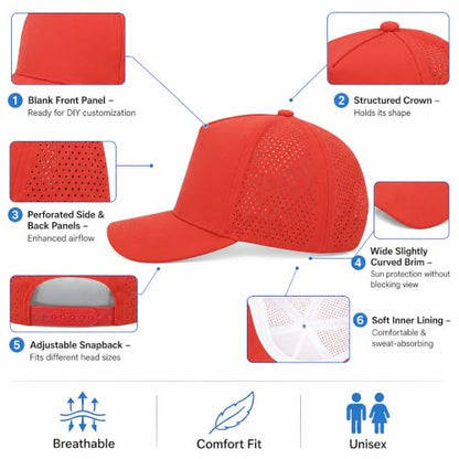 5 Panel Baseball Cap Quick Dry Mesh Snapback Hat for Women Men - color: Orange