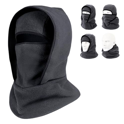 Outdoor Winter Warm Hat Neckband Integrated Cycling Ski Mask,Balaclava Fleece Thermal Full Faces Head Mask Hood Cap Cover Hat - color: Dark Gray