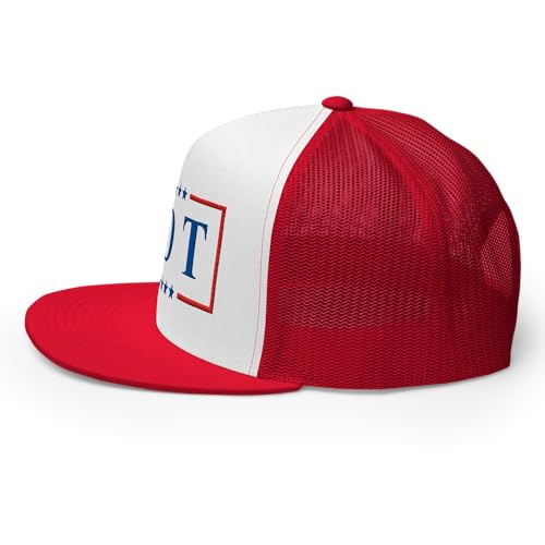 NX FDT Embroidered Flat Bill Trucker Hat High Crown Adjustable FDT Hat - color: Red/ White/ Red