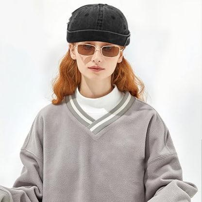 Men Dome Brimless Hats Sailor Docker Beanie Cap Hip Hop Skull Caps - color: Denim Black