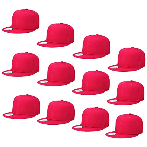Falari Wholesale 12 Pack Snapback Hat Cap Hip Hop Style Flat Bill Blank Solid Color Adjustable Size - color: 12-pack Hot Pink