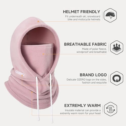 OZERO Face Balaclava Ski Mask: Windproof Thermal Convertible for Men Women - color: Pink