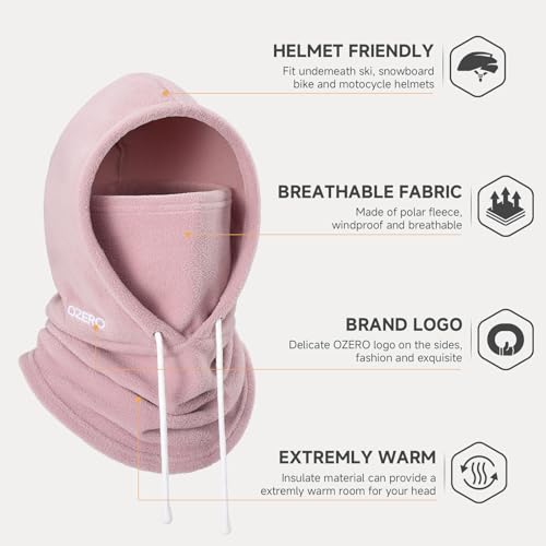 OZERO Face Balaclava Ski Mask: Windproof Thermal Convertible for Men Women - color: Pink
