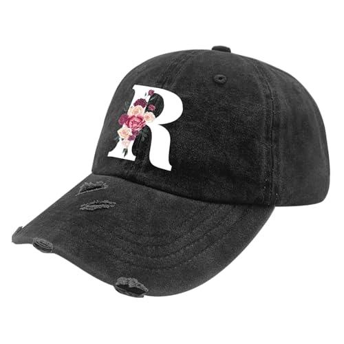 Custom Initial Letter Baseball Cap for Women, Personalized A-Z Monogram Washed Distressed Hat for Mom Gift - color: Classic Alphabetes A-z Cute Letter Caps Cute Baseball Hat 18