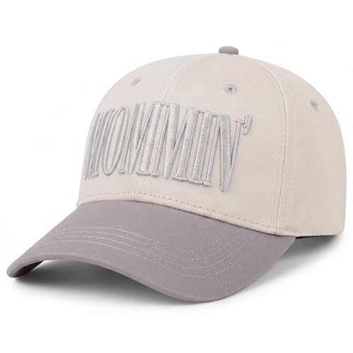 Mommin Trucker Hat for Women, Vintage Two-Tone mom hat with Mommin 3D Embroidery, New Mom Gifts Mothers Day Outfits - color: Gray Purple