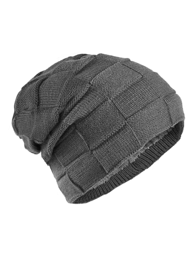 Slouchy Beanie for Men Women, Light Weight Soft Fuzzy Winter Hat, Stretchy Oversize Casual Basic Hat for Hiking - color: Grey