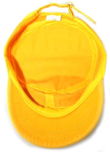 Studded Military Cap for Women Men Cadet Army Cap Flat Top Hat - color: Yellow