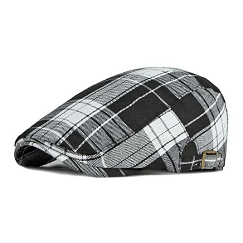 Unisex Classic Plaid Beret Newsboy Hats Flat Sun Hat Sport Golf Baseball Caps Cabbie Driving Cap Hats for Women Men - color: Black