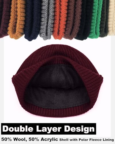 Short Fisherman Beanie for Men Women Wool Fleece Lined Winter Hat - color: 1pcs-wine Red