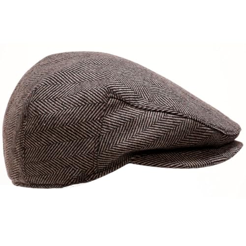 Men's Newsboy Hat with Earflaps Flat Ivy Caps Irish Cabbie Cap - color: Coffee Herringbone
