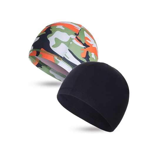 Renil Lightweight Quick Dry Skull Caps, Moisture Wicking Cycling Cap/Helmet Liner Running Beanie Caps for Men and Women - color: Black,camo Orange