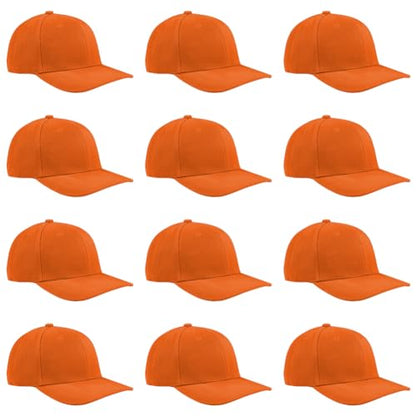 TK Flex Blank Hats, Adjustable Plain Hats, Casual Women's and Men's Hats, Baseball Caps for Patches and Embroidery, 12 Pack - color: Orange