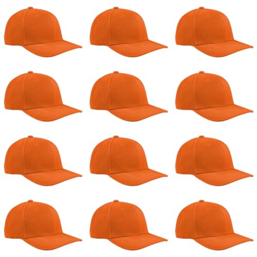 TK Flex Blank Hats, Adjustable Plain Hats, Casual Women's and Men's Hats, Baseball Caps for Patches and Embroidery, 12 Pack - color: Orange