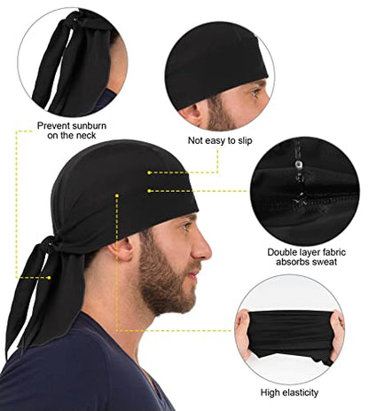 MELASA Cooling Do Rags Skull Cap Helmet Liner Breathable Sweat-Seal - color: Black&black