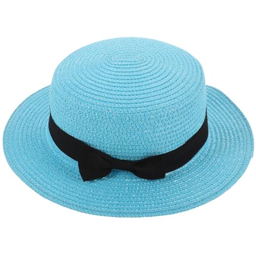 STOBOK Summer Straw Hats Women Beach Fashion Foldable Sun Hats Dome Cap Bowknot Roll-up Caps Sun Visor Soft Blue