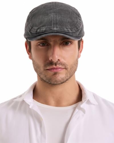 ZLYC Men Cotton Flat Cap Summer Scally Newsboy Beret Driver Hat - color: Washed Gray