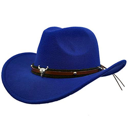 Men & Women's Fur Felt Cowboy Hat Wide Brim Western Outback - color: Blue