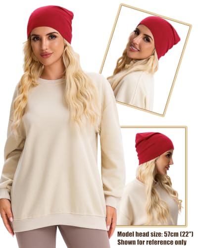 vidsel 100% Cotton Slouchy Beanie for Women Men, Thin Beanies Winter Hat - color: Red