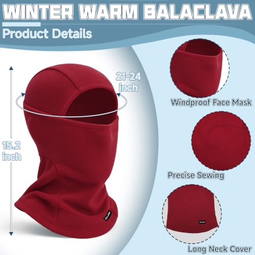 Balaclava Ski Mask for Men Women, Warm Fleece Face Mask Full Cover for Cold Weather Skiing Cycling, Ponytail Friendly - color: Red