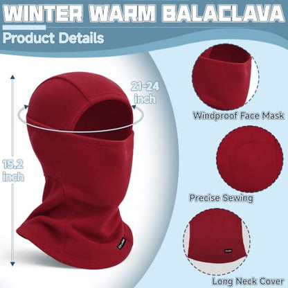 Balaclava Ski Mask for Men Women, Warm Fleece Face Mask Full Cover for Cold Weather Skiing Cycling, Ponytail Friendly - color: Red