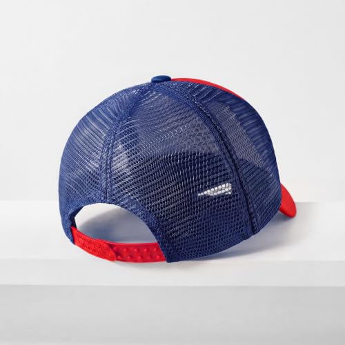 CHOK.LIDS Blank Foam Trucker Hat, Retro Mesh Rope Snapback Cap, Men Women - color: Curved Brim (Red/Royal)