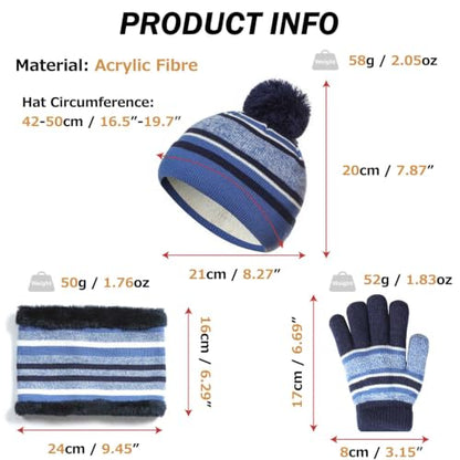 Azarxis Kids Winter Knitted Set Toddler Beanies Hat Scarf Gloves for Boys - color: Blue
