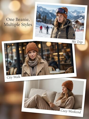 Beanie for Men Women Unisex Winter Hat Cuffed Thick Chunky Knitted Beanies Skull Cap - color: Caramel