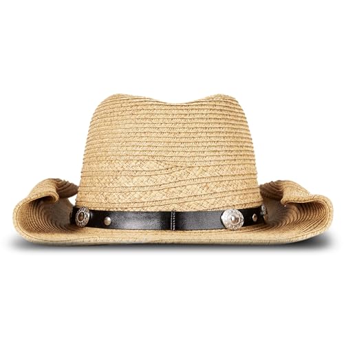Lucky Brand Women's Straw Cowboy Hat | Rope Design | Western | Style | Fashion | Sun Protection | Breathable - color: Metal Concho - Tan