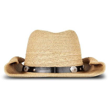 Lucky Brand Women's Straw Cowboy Hat | Rope Design | Western | Style | Fashion | Sun Protection | Breathable - color: Metal Concho - Tan