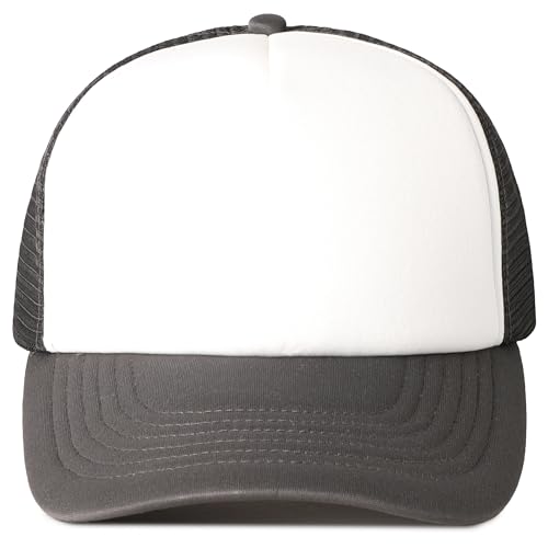 MIRMARU 5 Panels Blank Foam Front Two Tone Solid Trucker Mesh Back Baseball Cap with Adjustable Snapback Strap - color: Two Tone-charcoal/White
