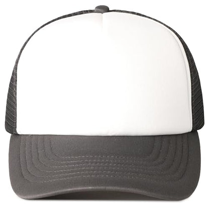 MIRMARU 5 Panels Blank Foam Front Two Tone Solid Trucker Mesh Back Baseball Cap with Adjustable Snapback Strap - color: Two Tone-charcoal/White