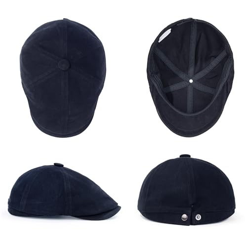 Men's Cotton Newsboy Flat Cap Adjustable Snapback Soft Fitted Hat Golf Cabbie Painter Gatsby Ivy Hat - color: Black, size: Large