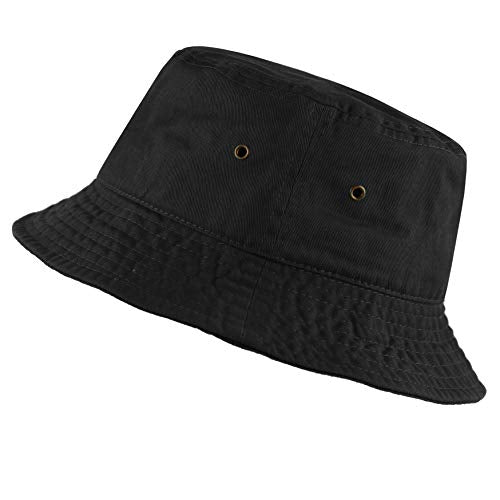 Cotton Bucket Hat Packable Sun Hat – Unisex Summer Travel Beach Fisherman Hat for Men Women Outdoor Fishing Hiking - color: Black, size: Large-X-Large
