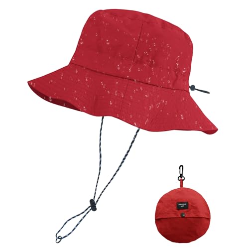 PFFY Packable Sun Bucket Hat for Men Women Outdoor UV Protection Sun Hats - color: Red