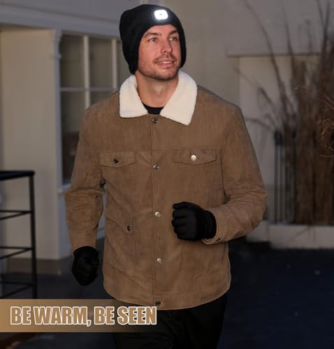 MELASA Winter Fleece Lined LED Beanie with Earflap, Warm Hats with Light - color: Slate Gray
